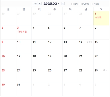 25년 3월 대체공휴일