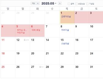 25년 5월 대체공휴일